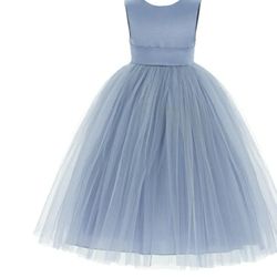 Dusty Blue V Back Satin Tulle Flower Girl Dresses 4t, 6t.