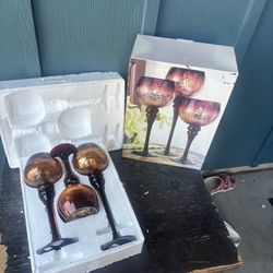 Kirklands Set of 3 Chocolate Mercury Crackled Hurricane Glass Candle Holders