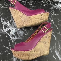 Candie’s Sz 6 Pink/Magenta Platform Wedge Slingback Sandals