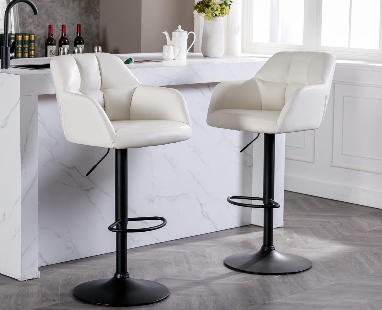 CIMOTA Swivel Bar Stools Set of 2 Counter Height Adjustable Bar Stools for Kitchen Island, Modern Bar Height Stools with Back Island Chairs Bar Chairs