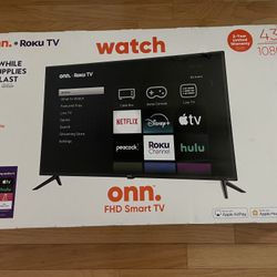 Onn Smart TV 43 Inch Roku 1080P Brand New Sealed In Box. Cash only. Price is not negotiable. For pickup in Carrollwood (near intersection of Bearss Av