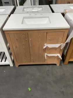 36” Brown Wood Bathroom Vanity with Engineered Marble Top (V153)