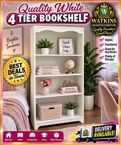 Quality White 4-Tier Bookshelf – Heavy Duty & Very Good Condition