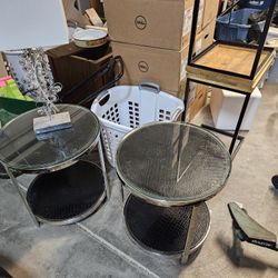 2 Chrome And Leather End Tablea With Lamp