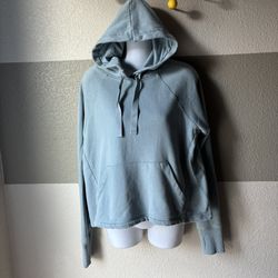 Sweaty Betty Women 6 Blue Revive Cropped Hoodie Sweatshirt Pullover Thumb Holes