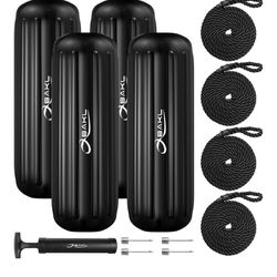 Boat Fenders 4 Pack 10 x 28 Inches Ribbed Center Hole Boat Fenders Bumpers for Docking, Comes with Ropes and Pump to Inflate