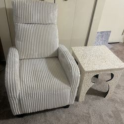 2 piece set of beige corduroy fabric chair with 4 sides pocket and mother of pearl inlay side table pickup Gaithersburg md20877
