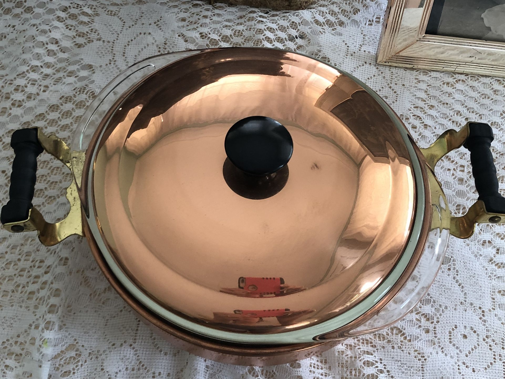 Vintage Pyrex Ovenware Bowl With Copper Carrier