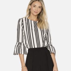 Alice and Olivia Bernice Stripe Ruffled Sleeve Top (XS)