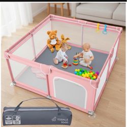 Brand New GREY (NOT PINK) Todale Baby Play Yard - 70 × 59 in, Grey - Extra Large Mesh Playpen for Babies & Toddlers - Tear-Resistant Oxford Fabric & S
