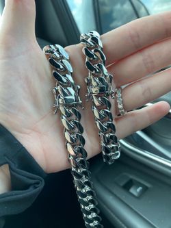 Brand new 18k white gold filled Cuban link chain and bracelet set
