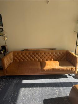 CB2 Savile Tufted Leather Sofa — Camel — Genuine Leather Chesterfield