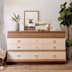 Vintage Bassett Solid Pine Wood Dresser / Credenza 9 Drawer