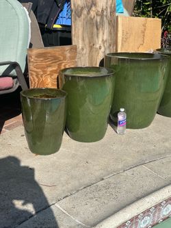 3 Set of New Glazed Ceramic Garden Plant Pots