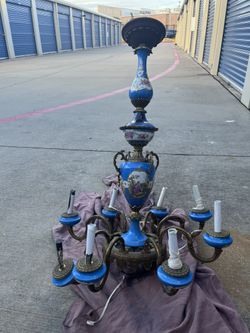 Antique Bronze And Porcelain Chandelier 