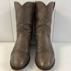 Justin Boots 3033 10.5 D Taupe Full Grain Leather Round Toe Roper Heel Western Cowboy 