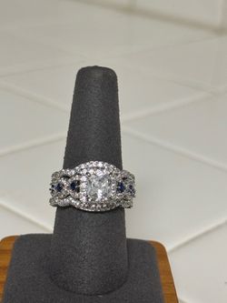 Stainless Steel Simulated Diamond and Zircon Ring Set