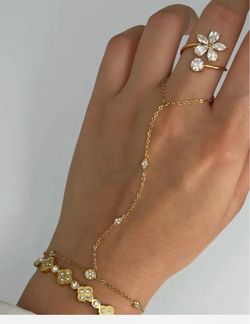 Gold-Tone Crystal Hand Chain Bracelet