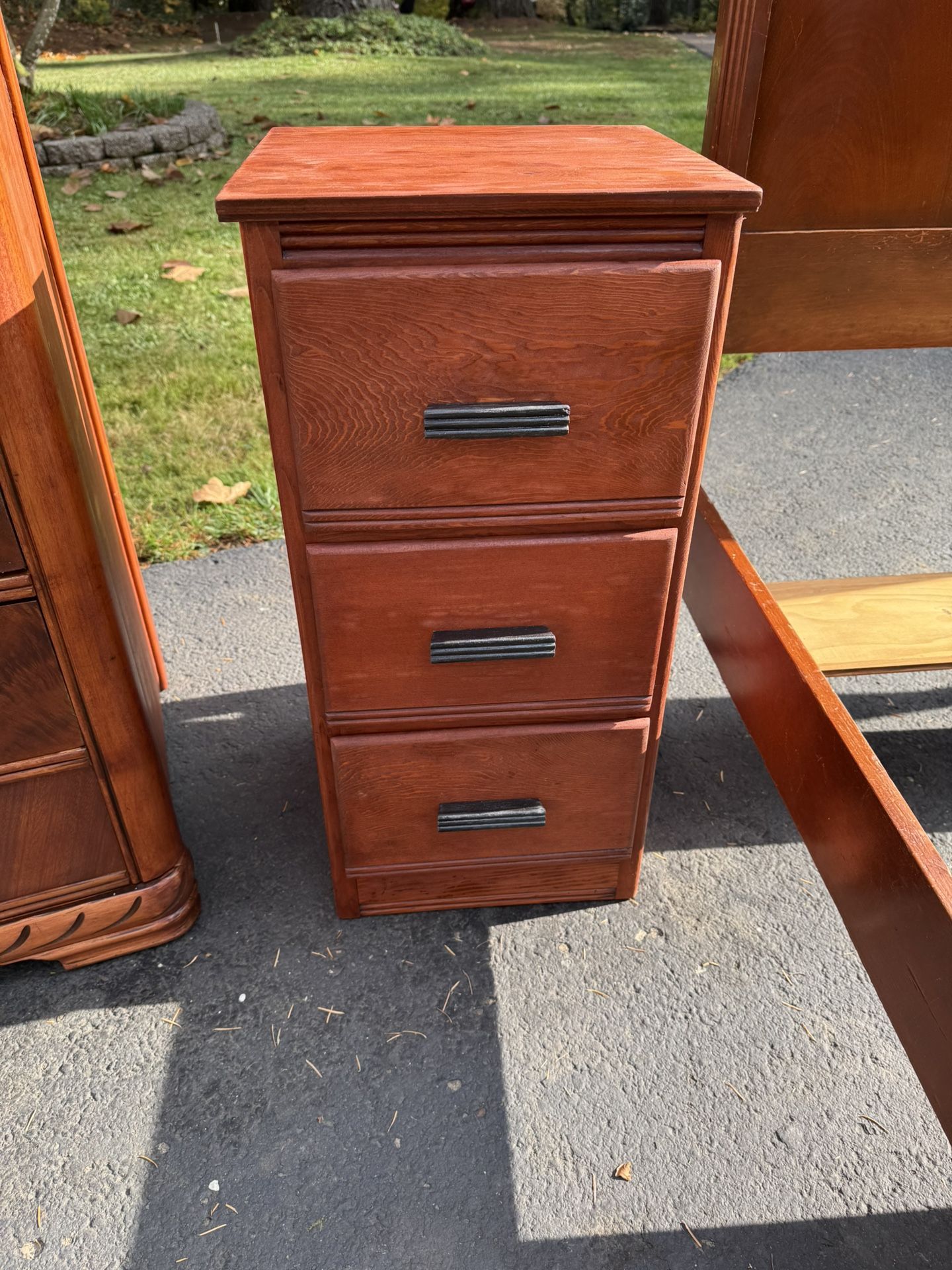 Vintage Solid Wood 3 Drawer Bed Side Nightstand 
