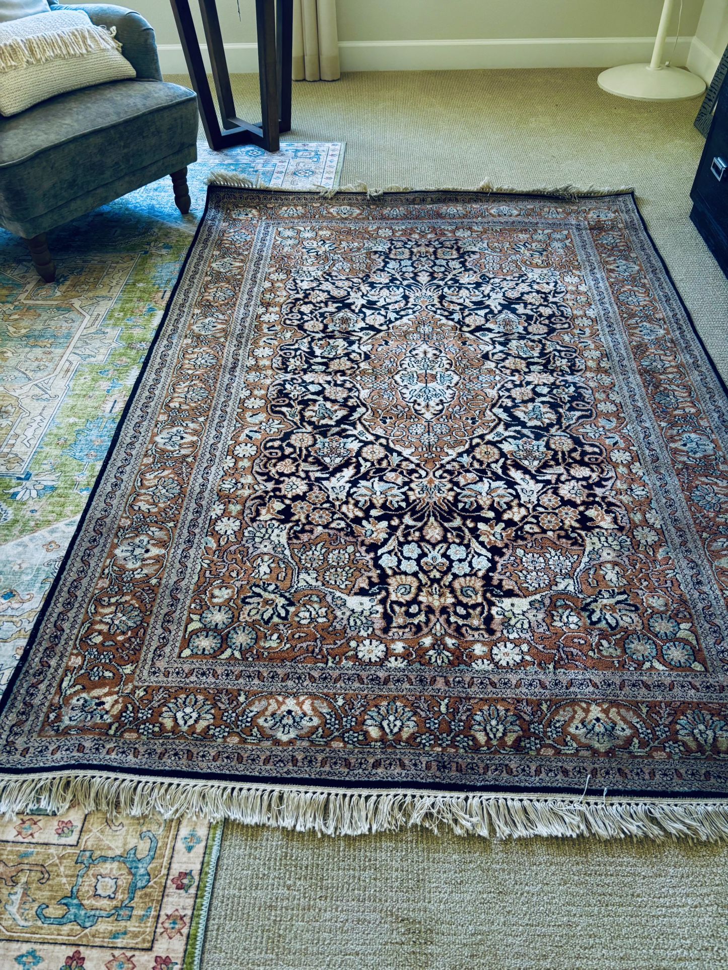 Authentic Vintage Rugs Hand Woven Silk On Cotton