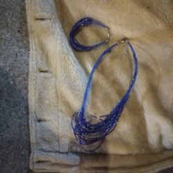 Blue Necklace With Matching Bracelet 