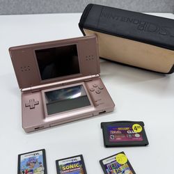 Nintendo DS Lite Rose Gold Bundle w/ Games Case Stylus Tested Works