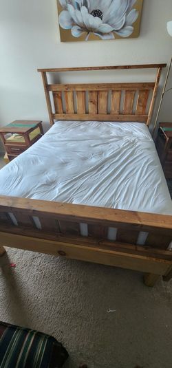 Queen Bed Set, Solid Frame + 2 matching side tables