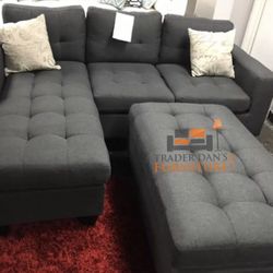 Brand New Gray Sectional Sofa Couch With Ottoman 
