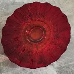 L.G. Wright Ruby Red Glass Grape Panel Punch Bowl Underplate Only