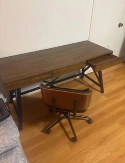 Industrial Wood Desk with Office Chair