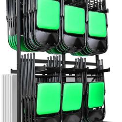 Folding Chair Cart Storage Rack Thickened Two Tier Heavy Duty Folding Table Chair Racks for Storage with Locking Rubber Wheels can Withstand 800LBS Ca