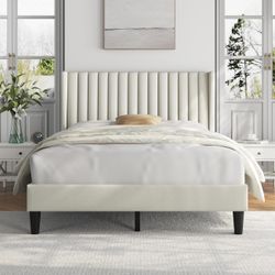 Ivory Bed (FULL) with Fabric Headboard