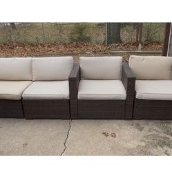 Patio furniture set, 4 pieces of synthetic rattan (also known as polyethylene rattan), 3 without armrests and 1 with armrests