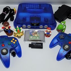 Clear Blue Nintendo 64 With Mario 64 Game 