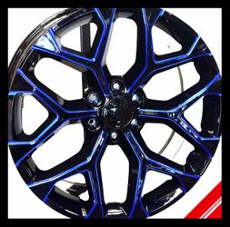 Brand New 24" 6x139.7 Black Blue Milled Snowflake Rep Wheels