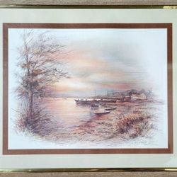 Hamett Village Inlet 1981 Offset Lithograph 20x16 Coastal Scene