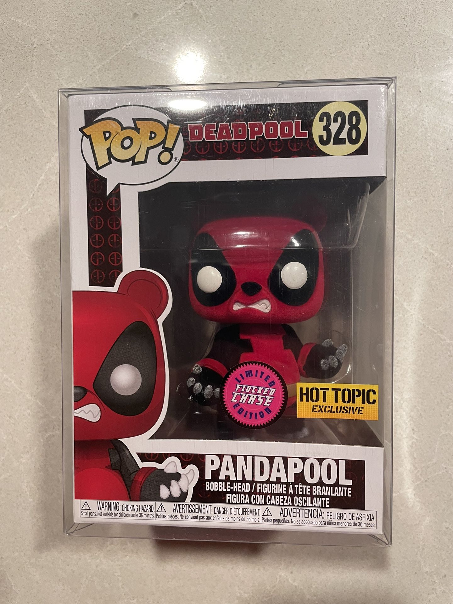 Flocked Pandapool Deadpool CHASE Funko Pop *MINT* Hot Topic Exclusive Marvel 328 with protector Vaulted Ryan Reynolds 