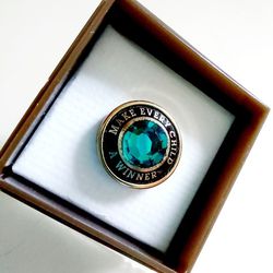 Make Every Child A Winner 1/2" Gold Lapel Pin with Black Enamel and Blue Accent Stone. New! Makes a great holiday Christmas gift or stocking stuffer. 