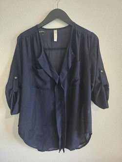 Womens Navy Sheer Blouse Size S