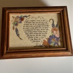 Wooden Jewelry Box- 8 3/4” X 6 3/4”; Psalm & Dried Flowers