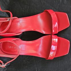 Nine West Red Platform High Heel Stiletto Open Square toe sandals Women's size 7M