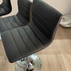 Modern Gray Vinyl Adjustable Bar Swivel Stool with Back