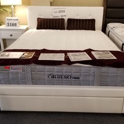 Brand New White Faux Leather Queen Storage Bedframe + Dresser + Mirror + Nightstand 4PCs Set