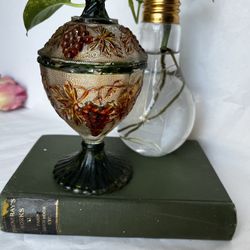 Vintage Candy Dish With Raised Grape Vine Design Depression Glass
