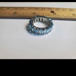 Silver Rhodium Plated, Moissanite Diamond Ring VVS White Passes Diamond Tester Size 7

