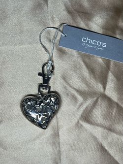Chico's silver-tone openwork heart bag charm and keychain