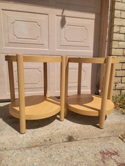 Pair of Round Wood Side Tables