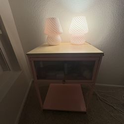 Pink Bedside Table With Pink Lamps