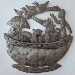 Signed Haitian Metal Wall Art Noah’s Ark Scene 14” x 14”  Rustic Vintage
