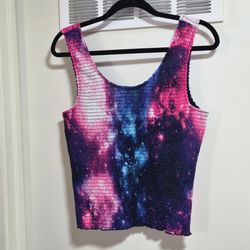 Galaxy Print Smocked Crop Tank Top